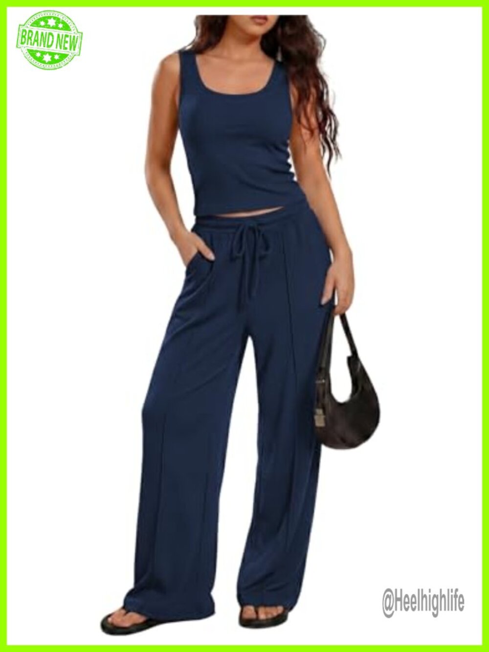 Women's 2 Piece Lounge Set Tank Top Wide Leg Pants Pockets Summer